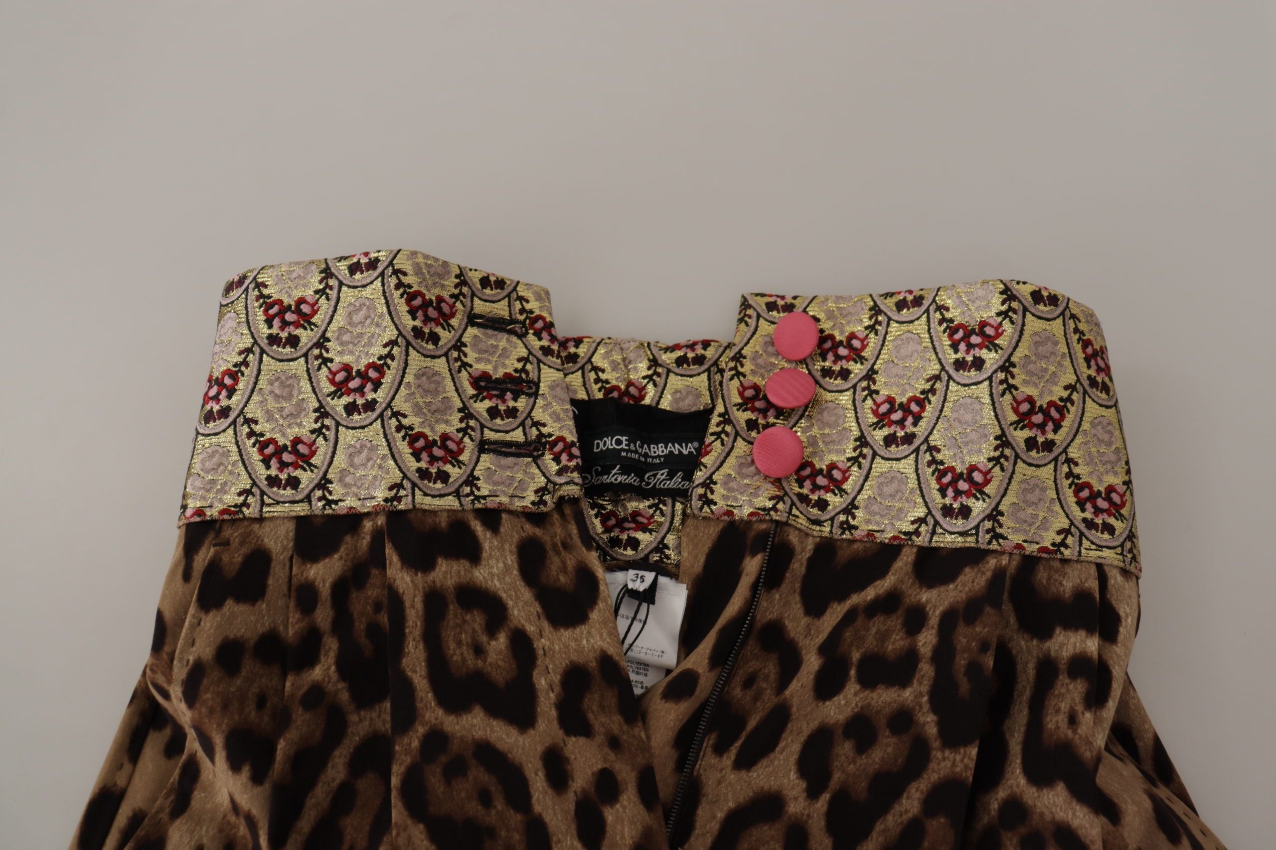 Brown Leopard Gold Jacquard High Waist Pants - ventzia
