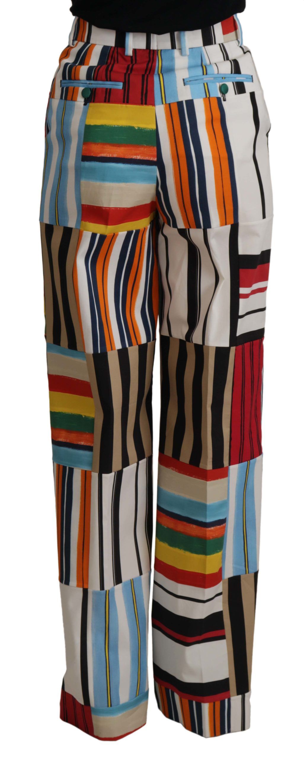 Multicolor Striped High Waist Cotton Pants - ventzia
