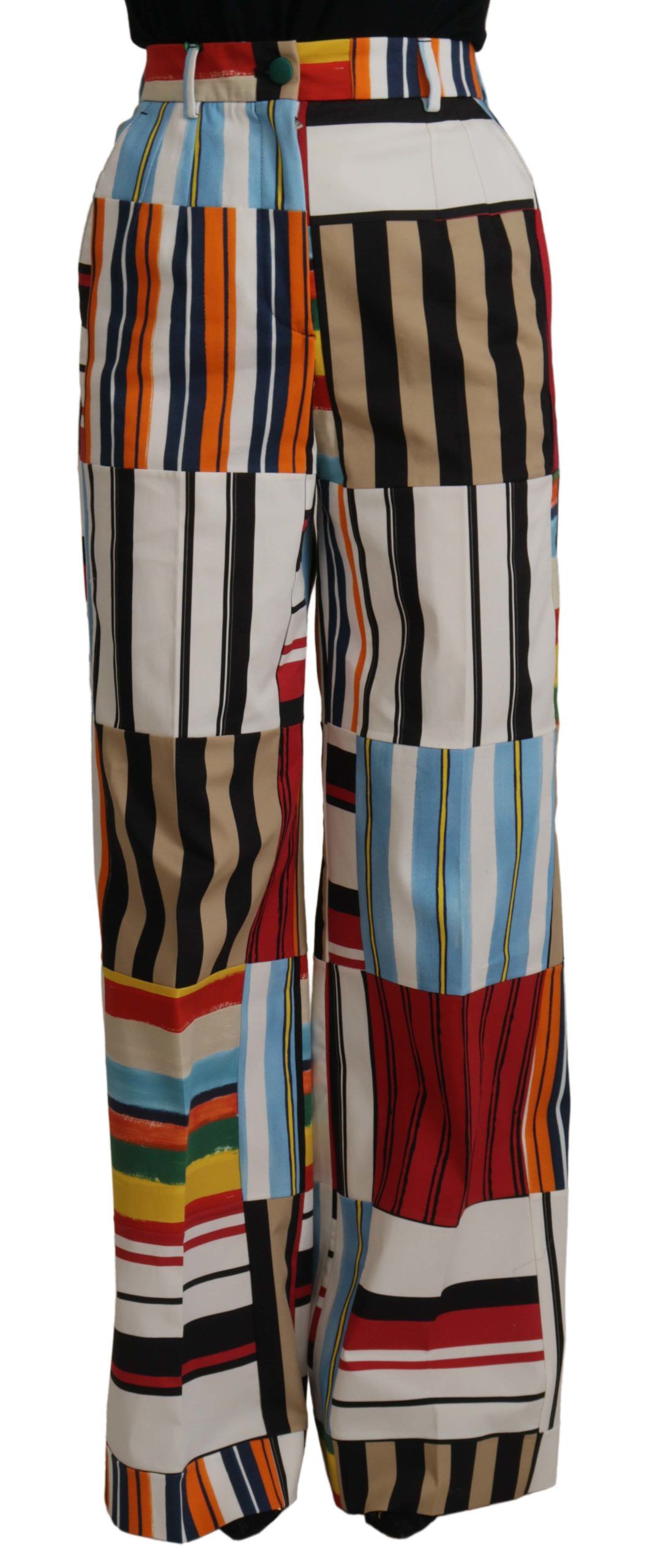 Multicolor Striped High Waist Cotton Pants - ventzia
