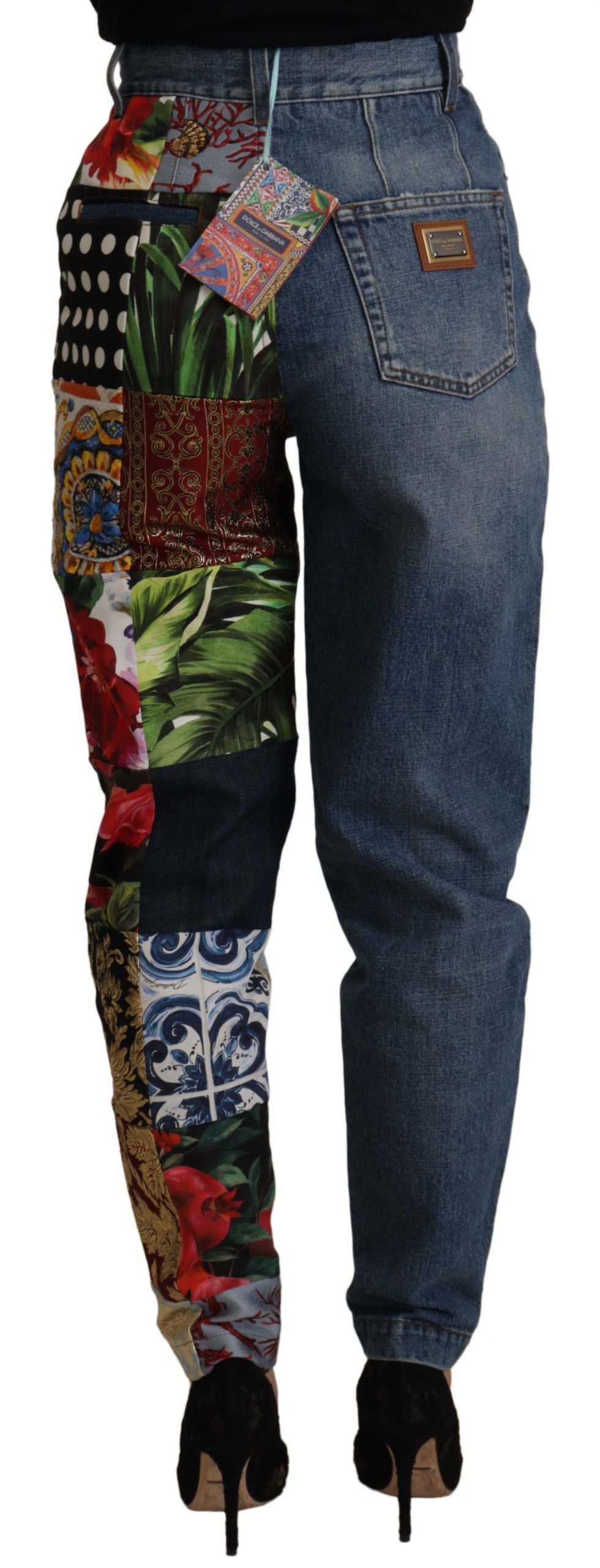Blue Jeans Jacquard Majolica High Waist Pants - ventzia
