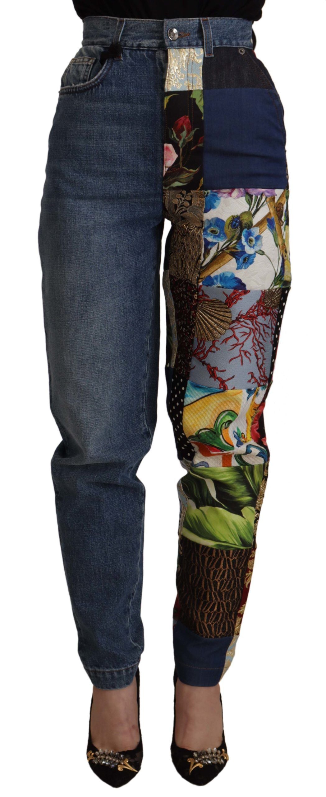 Blue Jeans Jacquard Majolica High Waist Pants - ventzia