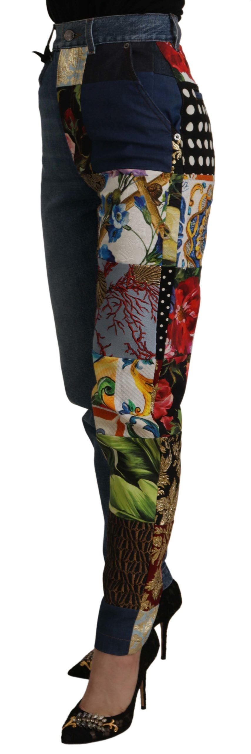Blue Jeans Jacquard Majolica High Waist Pants - ventzia