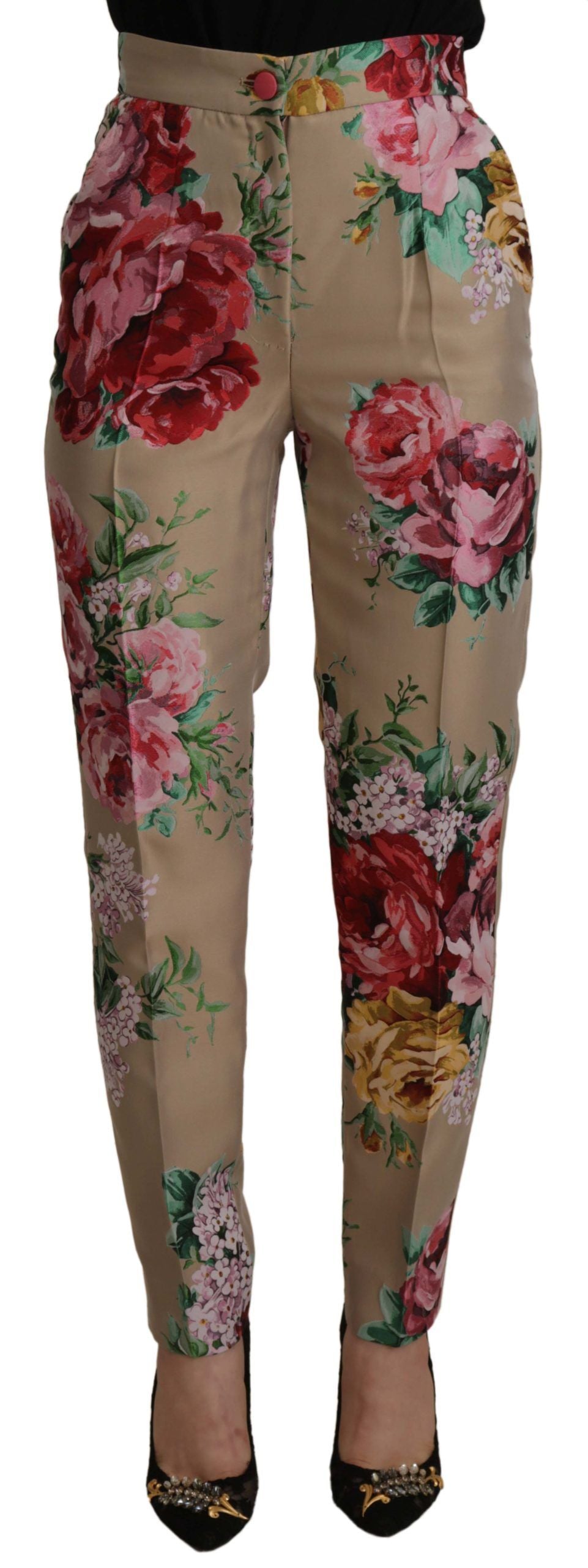 Beige Floral Dress Formal High Waist Pants - ventzia