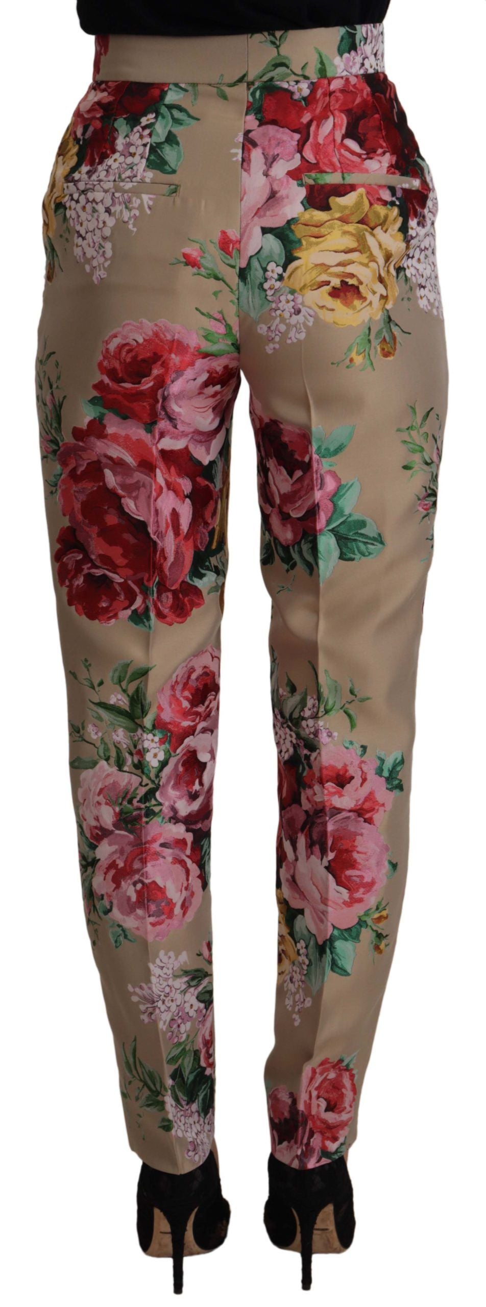 Beige Floral Dress Formal High Waist Pants - ventzia