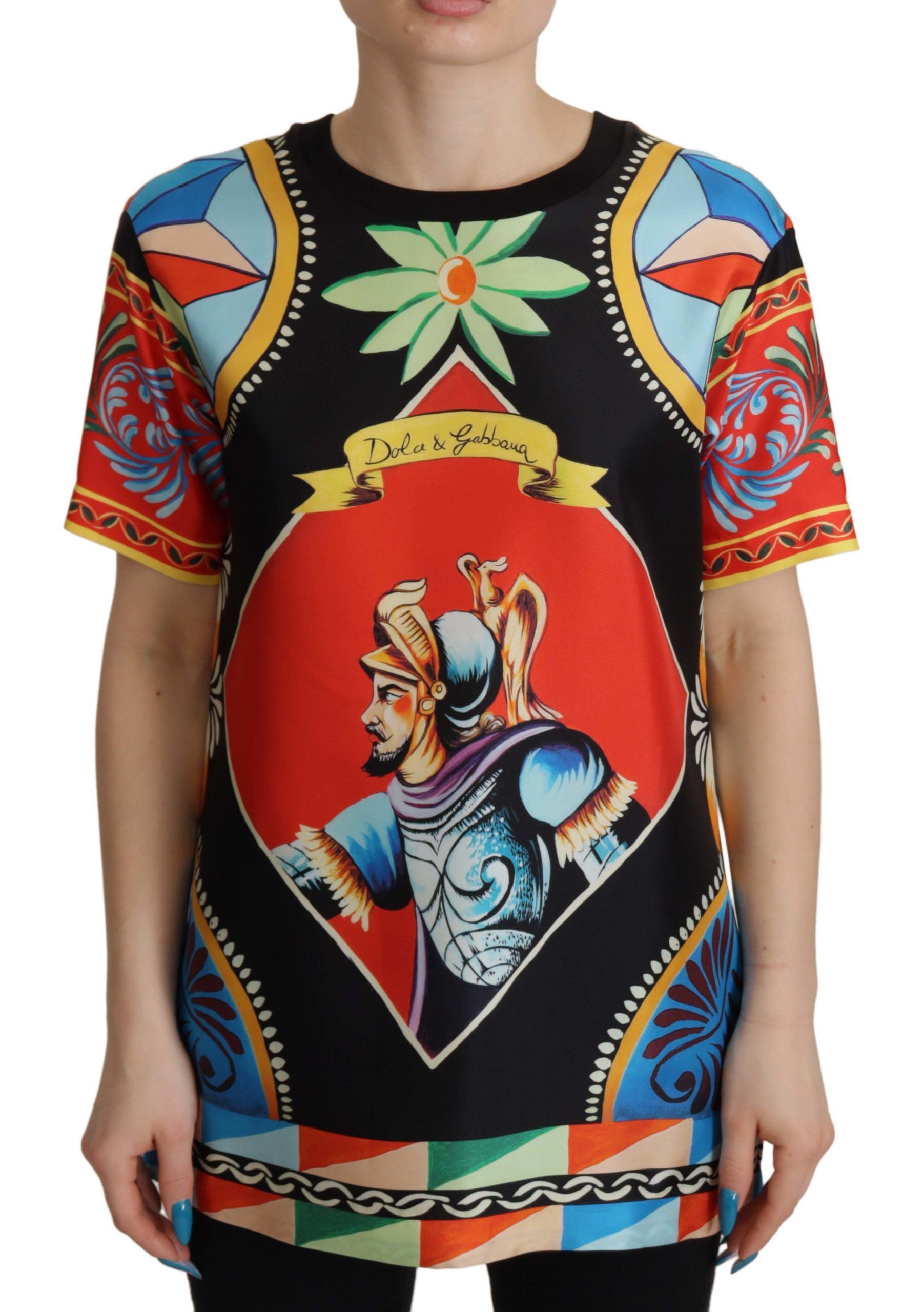 Multicolor Soldier Carretto Silk Top  T-shirt - ventzia