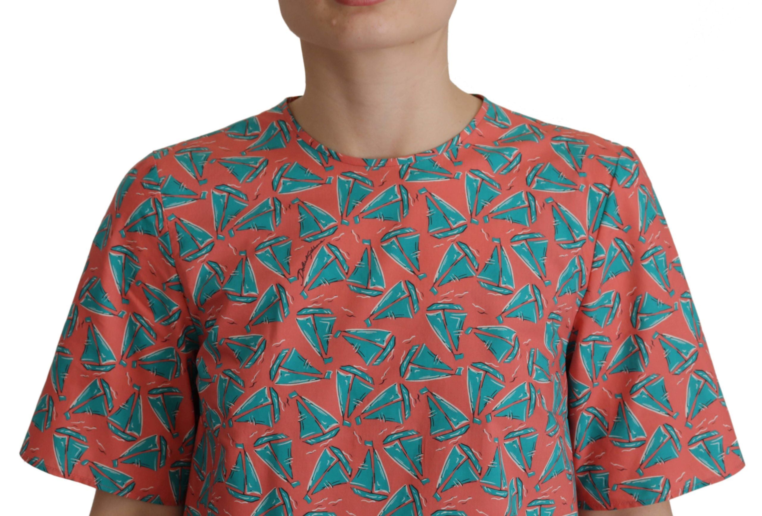 Pink Sail Boat Print Cotton T-shirt - ventzia
