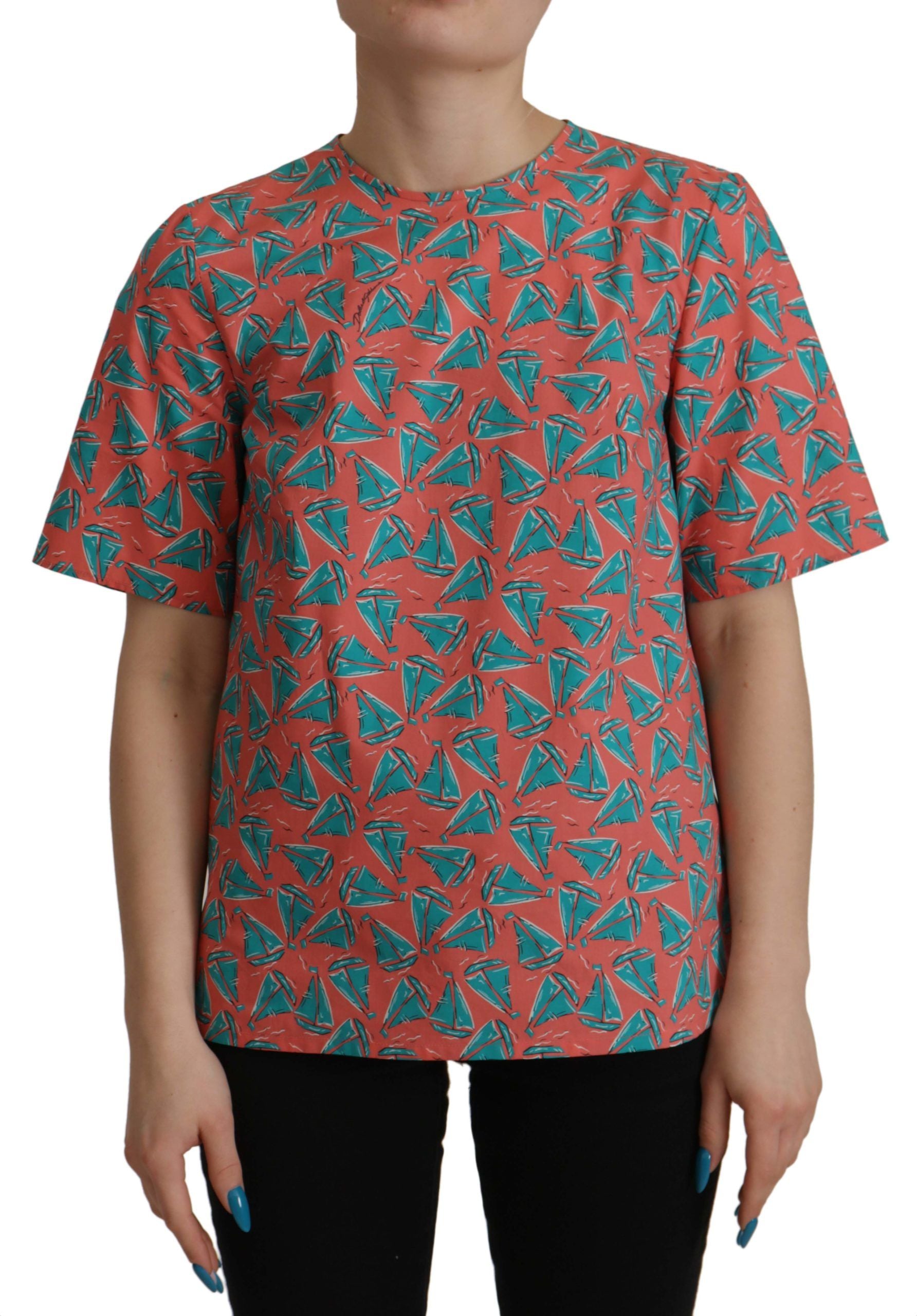 Pink Sail Boat Print Cotton T-shirt - ventzia