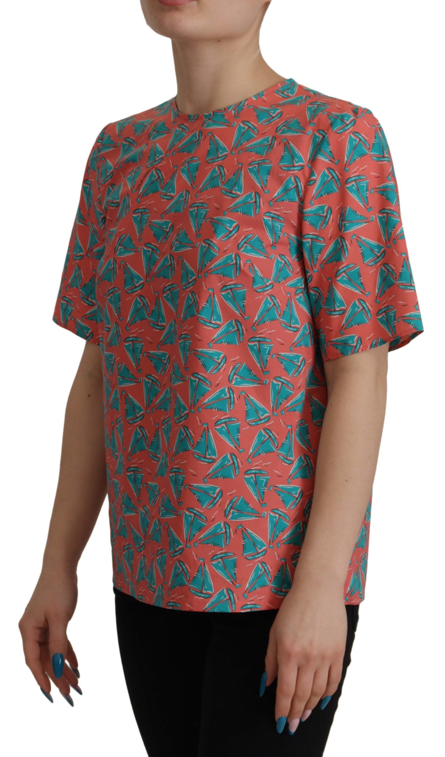 Pink Sail Boat Print Cotton T-shirt - ventzia