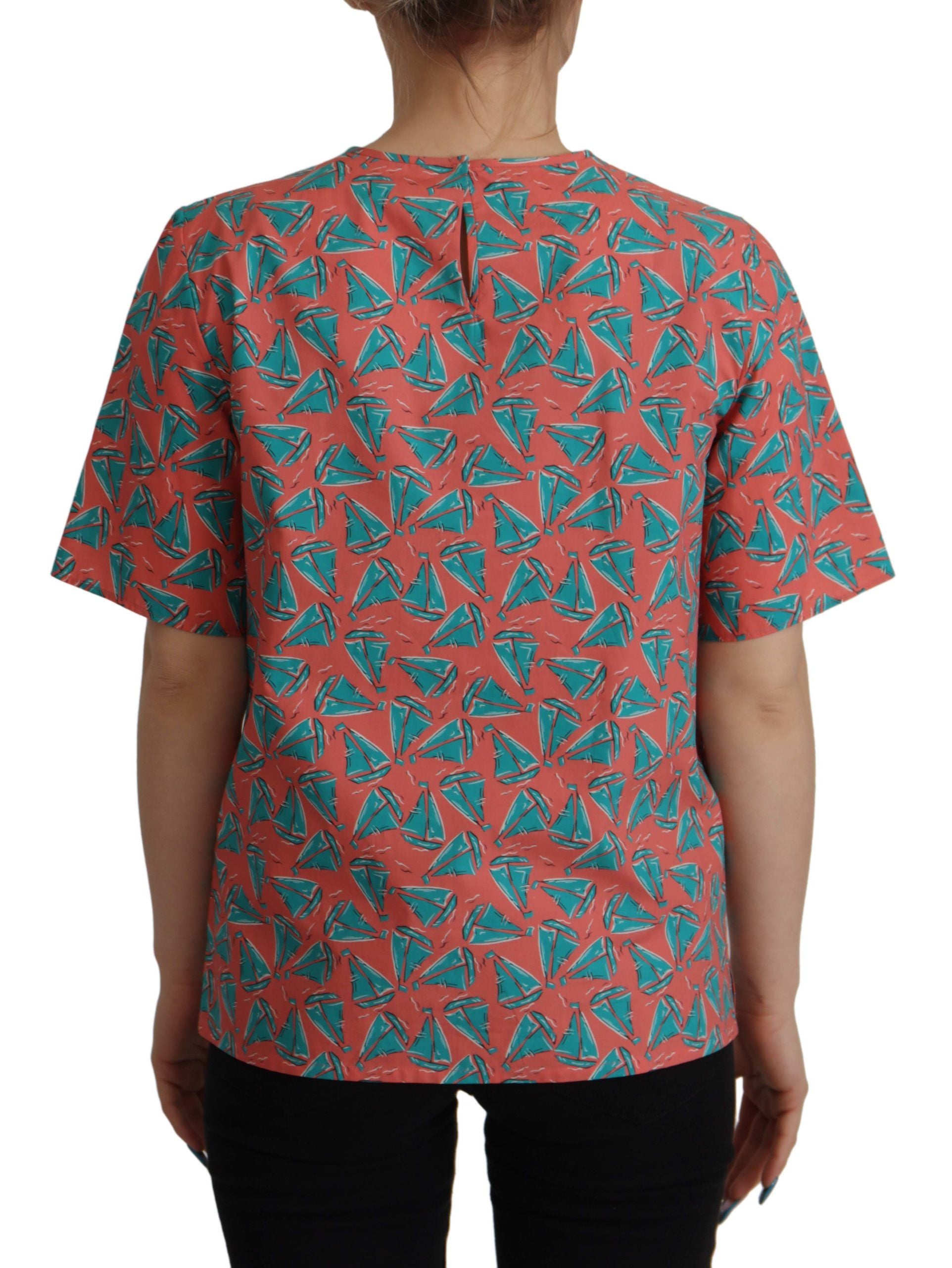 Pink Sail Boat Print Cotton T-shirt - ventzia