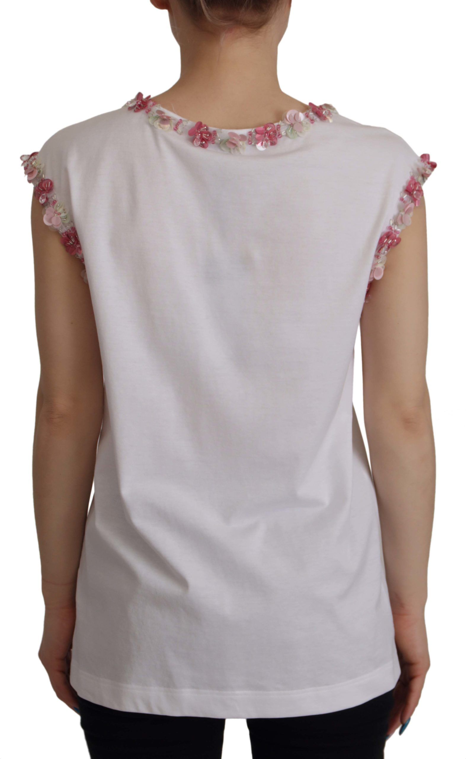 White DG Crown Floral Sequin T-shirt - ventzia