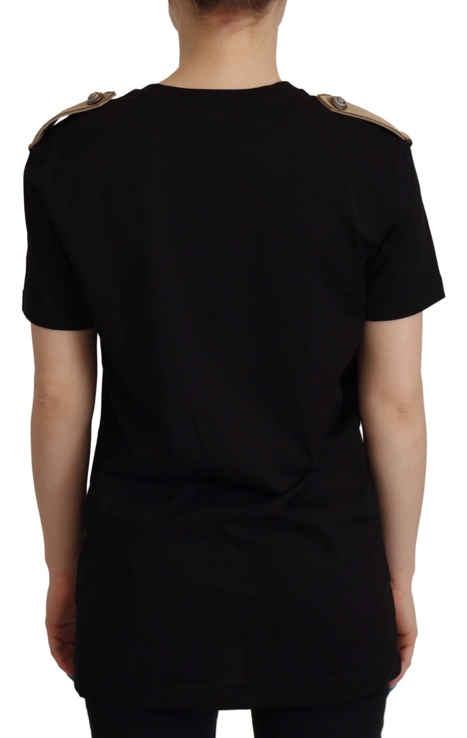 Black Logo Motive Crewneck Cotton T-shirt - ventzia