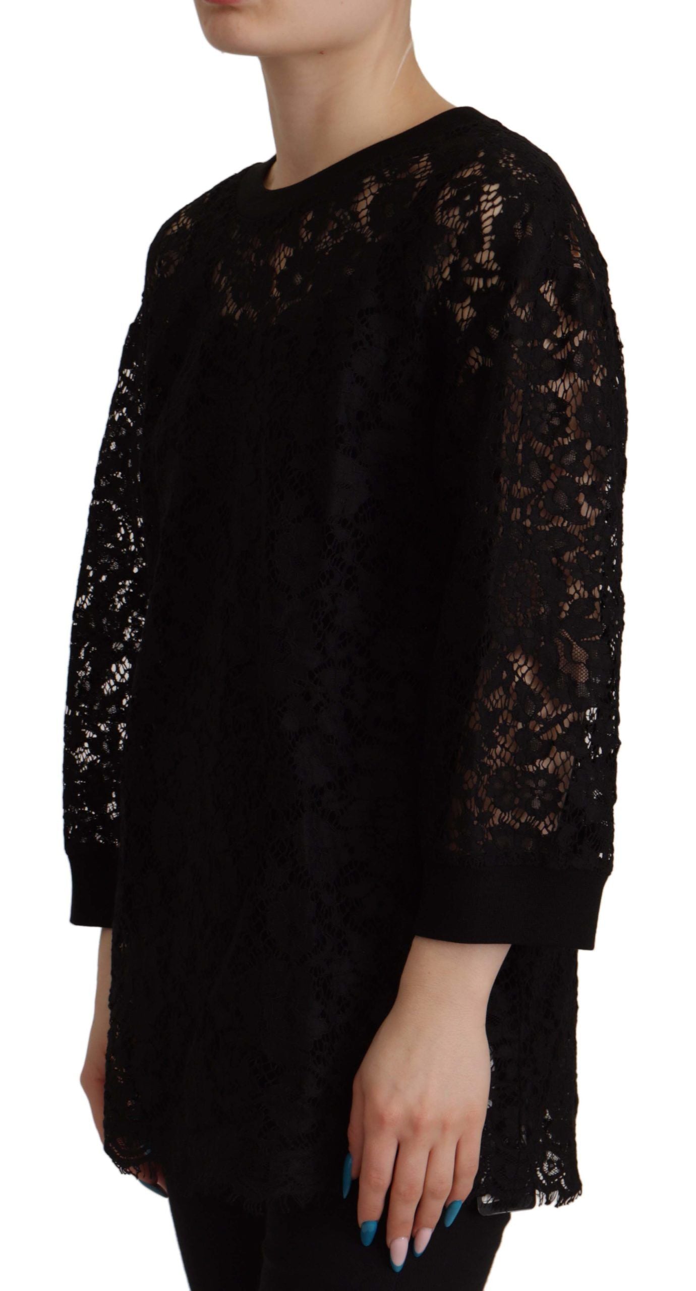 Black Floral Lace Pullover Sicily Blouse - ventzia