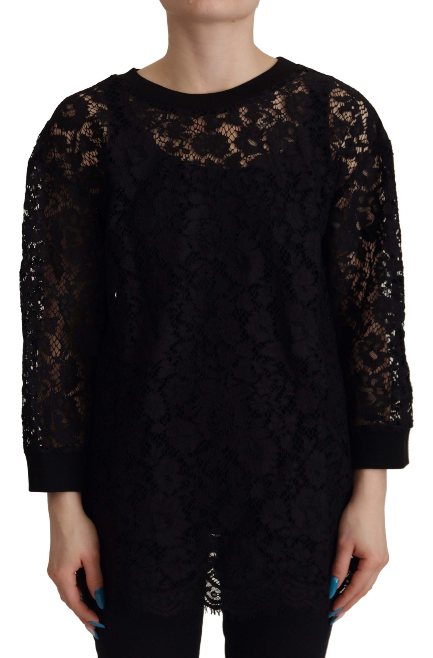 Black Floral Lace Pullover Sicily Blouse - ventzia
