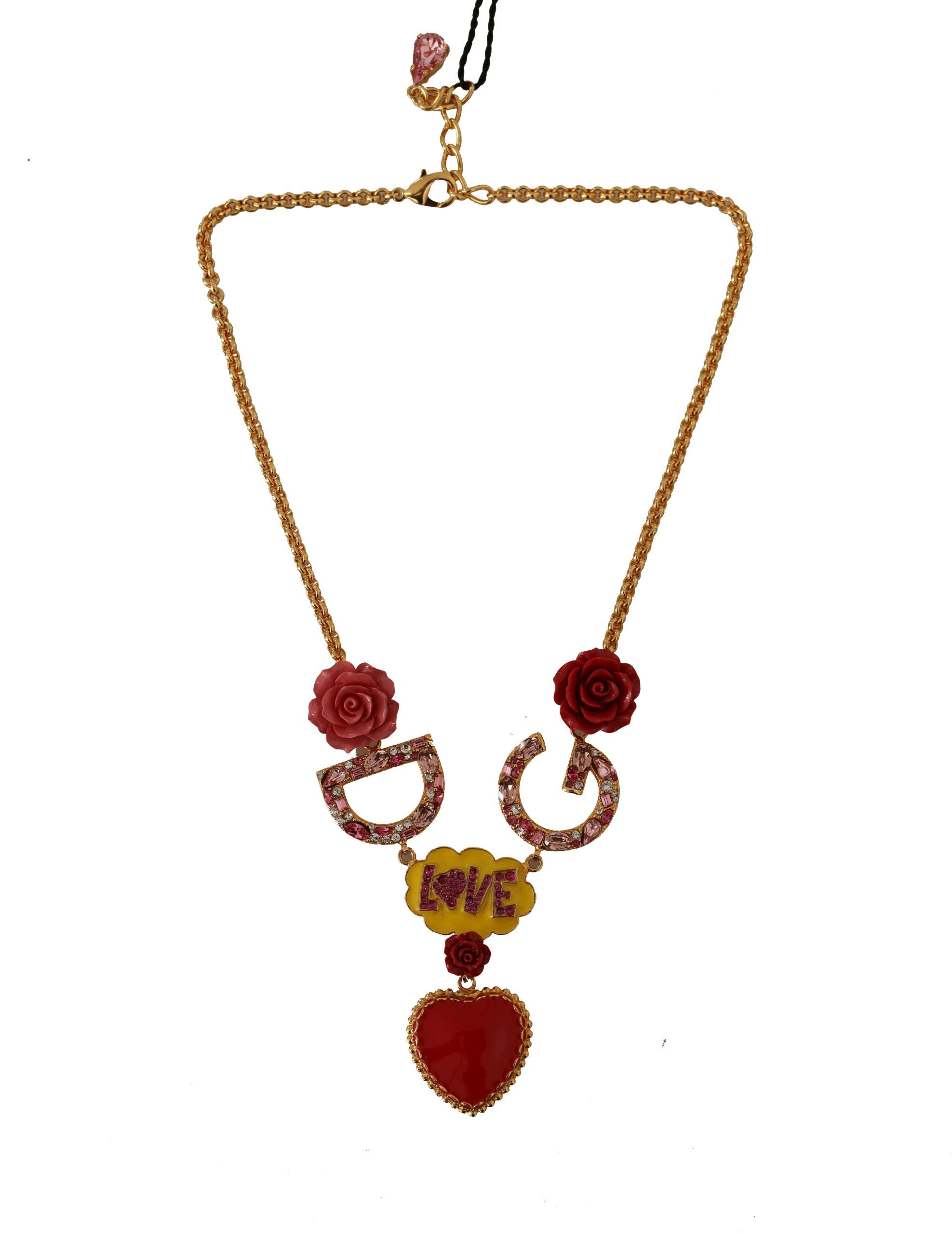 Gold Rose Love Crystal Charm Chain Necklace - ventzia