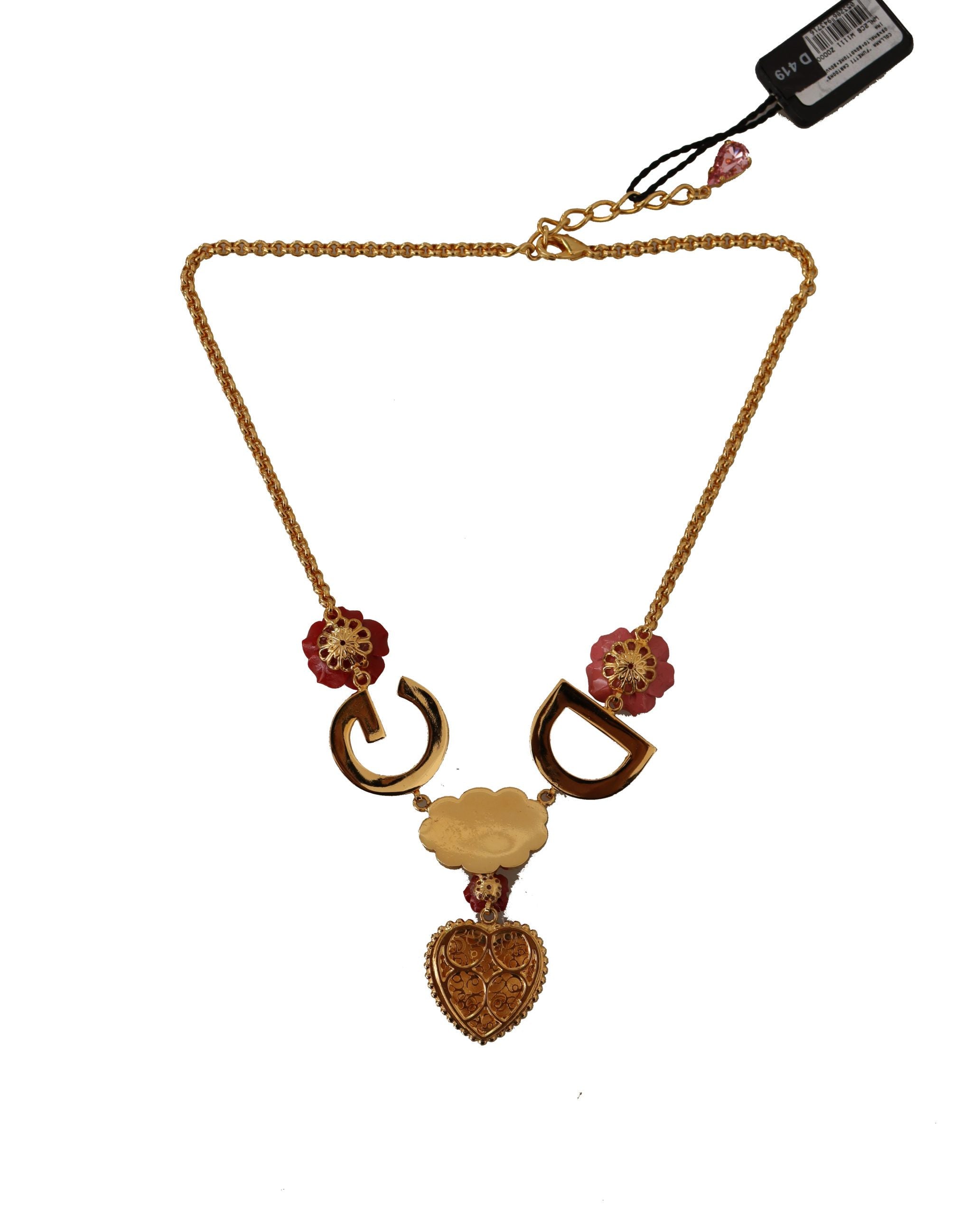 Gold Rose Love Crystal Charm Chain Necklace - ventzia