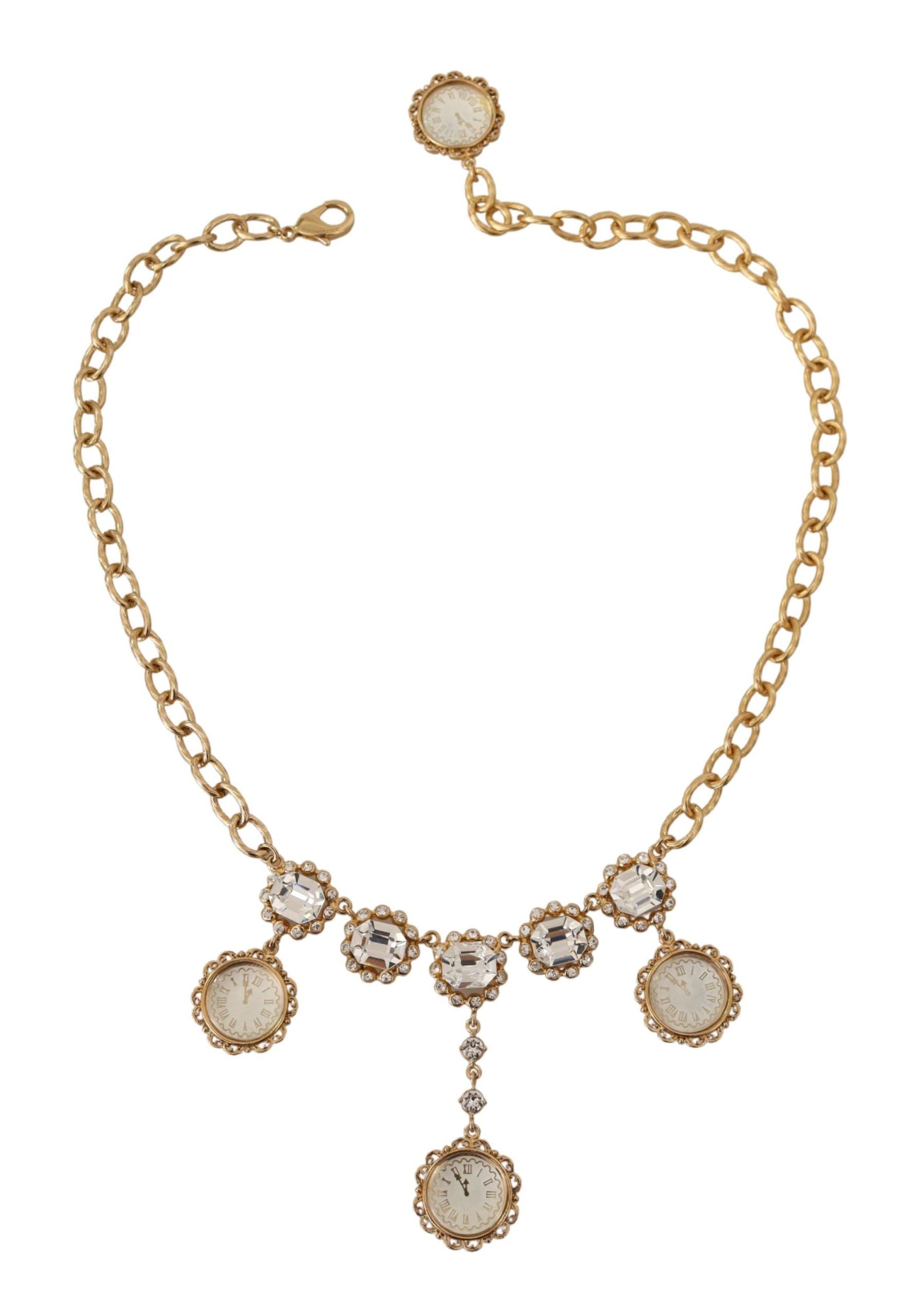 Gold Clock Statement Crystal Chain Necklace - ventzia