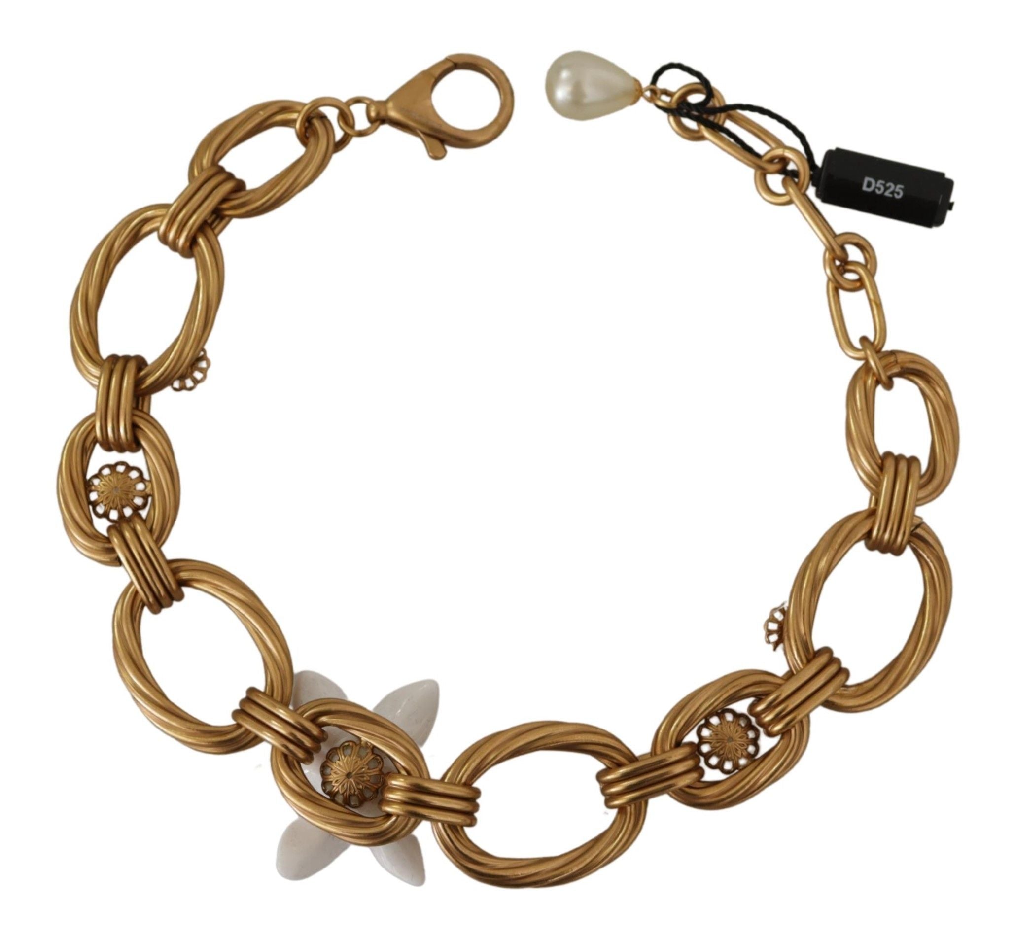 Gold White Lily Floral Chain Statement Necklace - ventzia