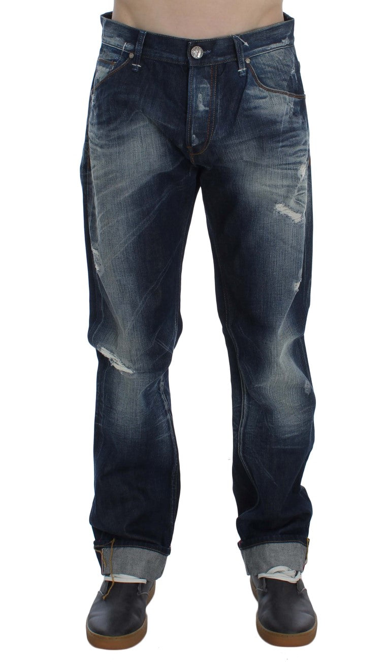 Blue Wash Cotton Denim Regular Fit Jeans - ventzia