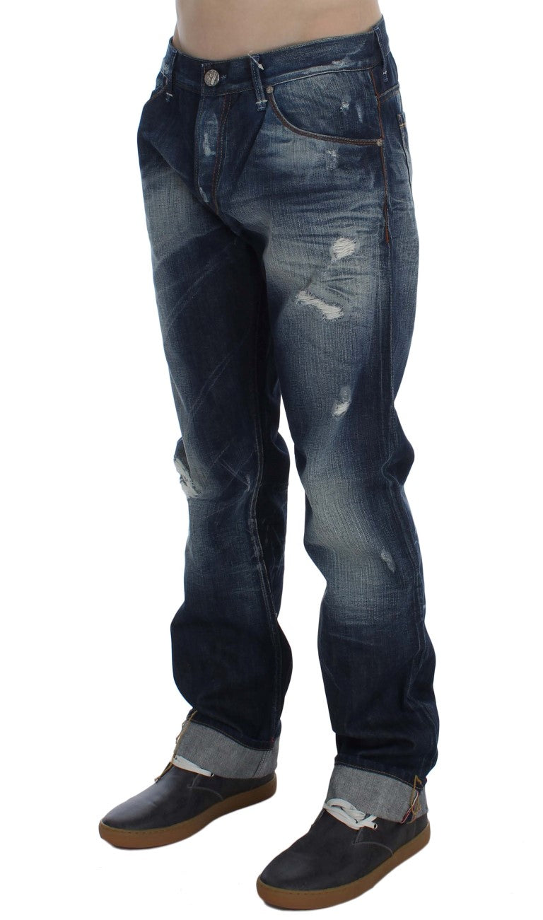 Blue Wash Cotton Denim Regular Fit Jeans - ventzia
