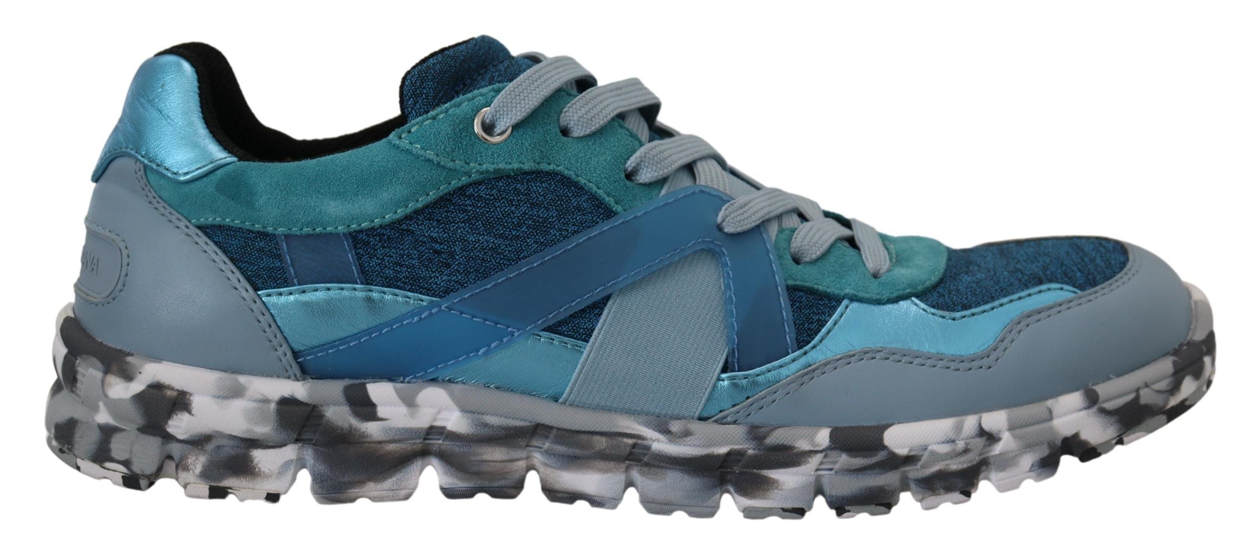 Blue Gray Leather Sport Low Top Sneakers - ventzia