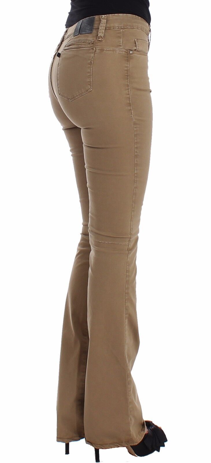 Beige Straight Leg Denim Pants Stretch Jeans - ventzia