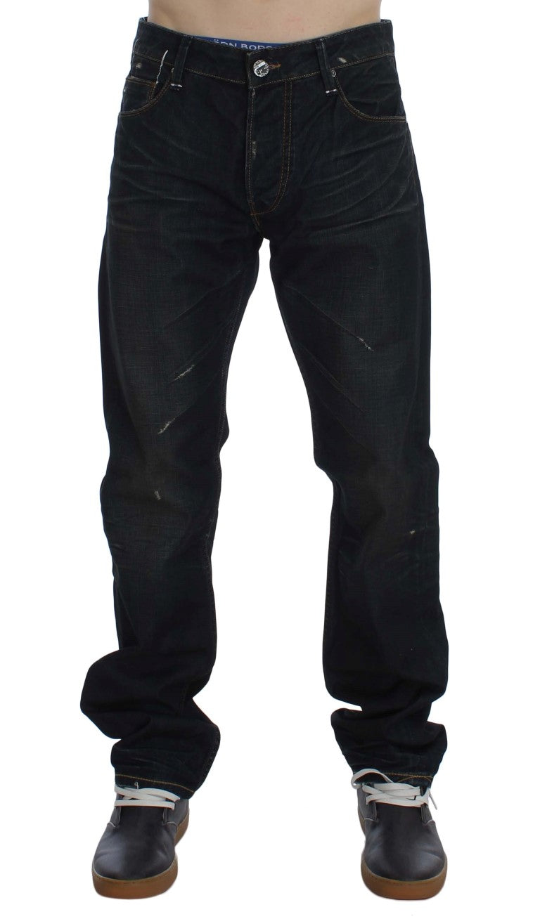 Elegant Straight Fit Dark Blue Jeans - ventzia