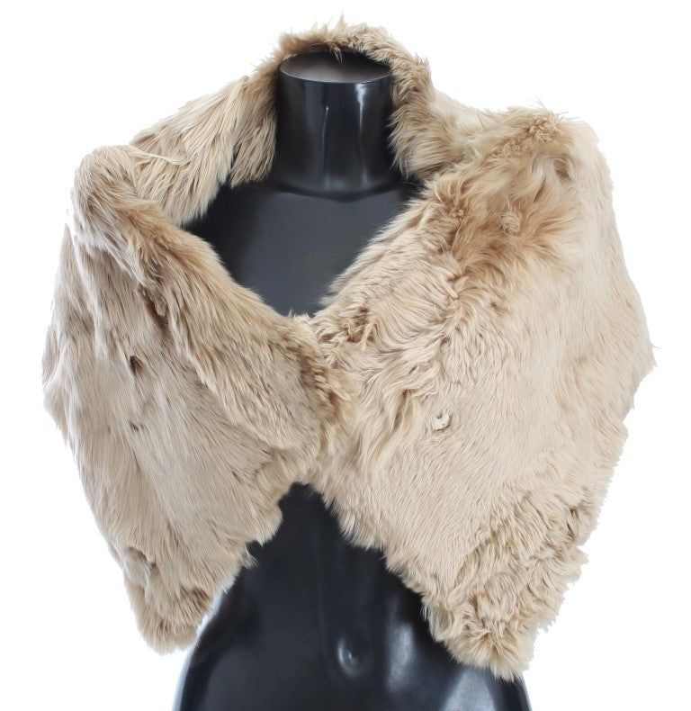 Elegant Alpaca Fur Shoulder Wrap in Beige - ventzia