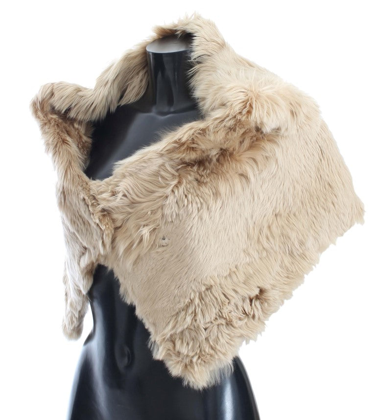 Elegant Alpaca Fur Shoulder Wrap in Beige - ventzia