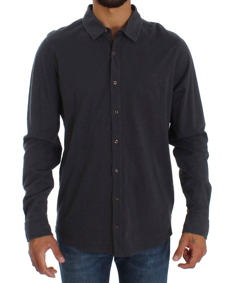 Sleek Gray Casual Cotton Shirt - ventzia
