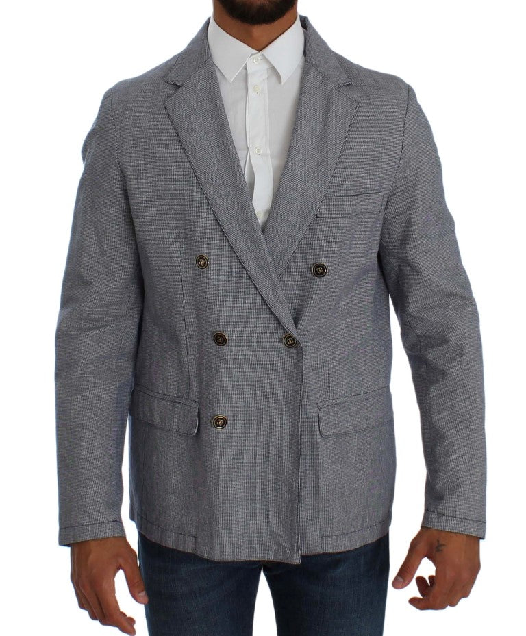 Elegant Double-Breasted Blue Blazer - ventzia
