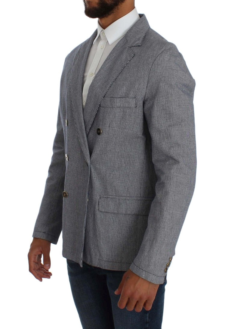 Elegant Double-Breasted Blue Blazer - ventzia