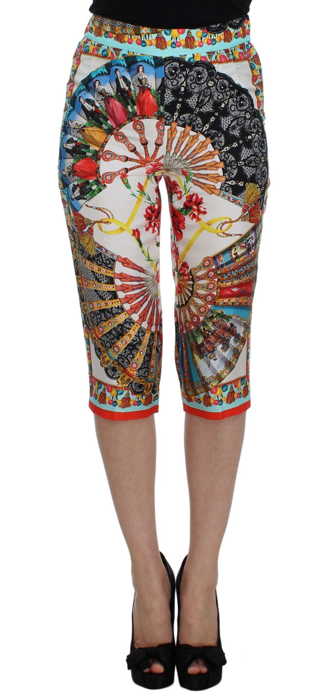 Multicolor Majolica Silk Capri Pants - ventzia