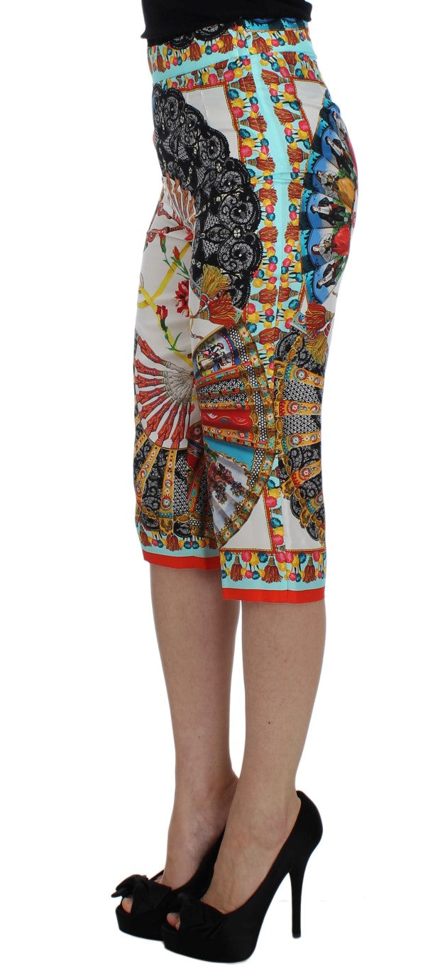 Multicolor Majolica Silk Capri Pants - ventzia