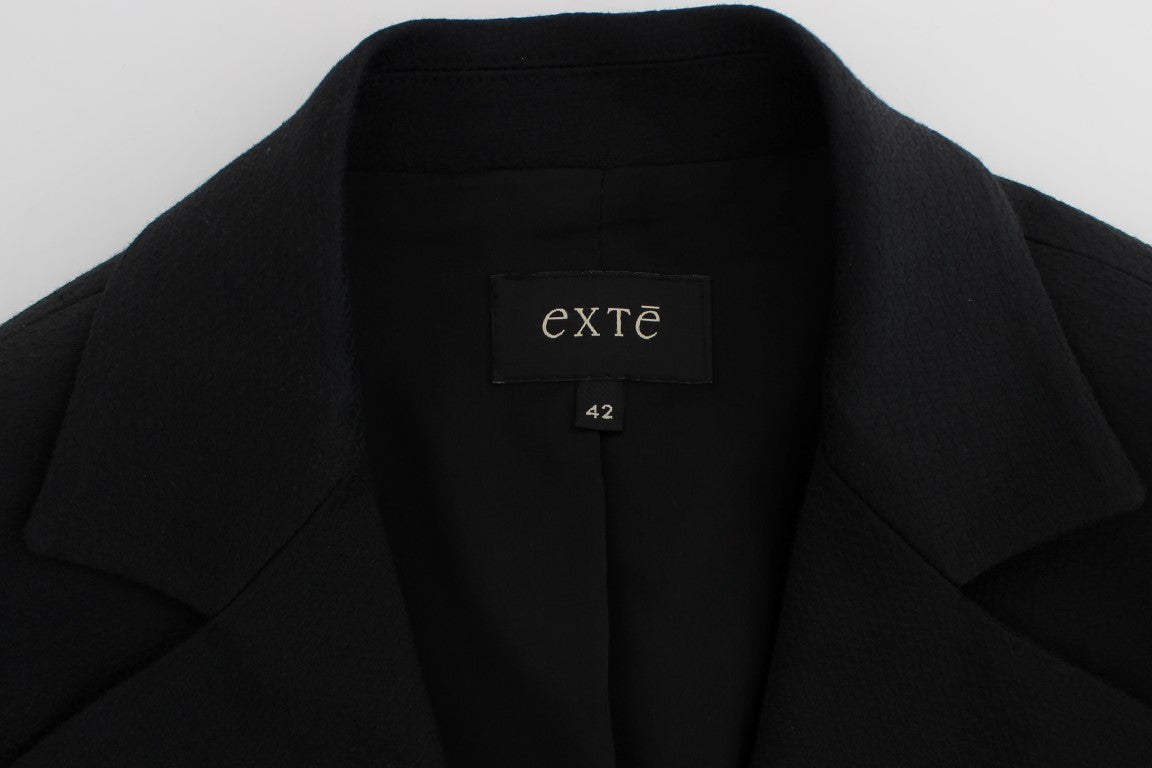 Chic Black Stretch Blazer with Gold Button Detail - ventzia
