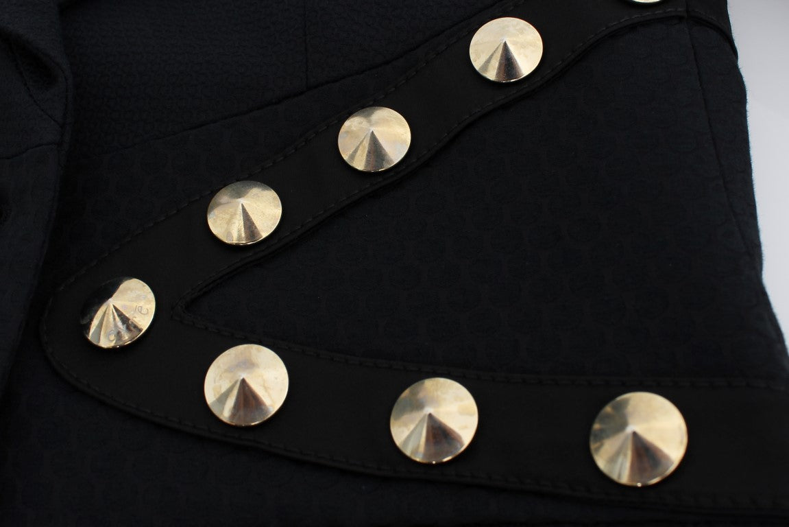 Chic Black Stretch Blazer with Gold Button Detail - ventzia