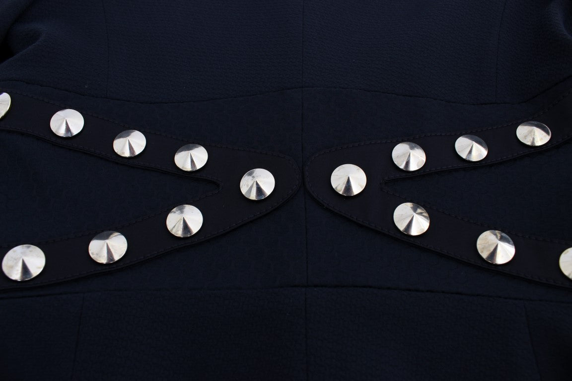 Chic Black Stretch Blazer with Gold Button Detail - ventzia