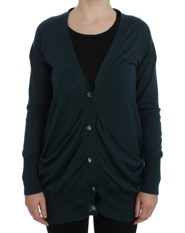 Elegant Green Cotton Cardigan Sweater - ventzia