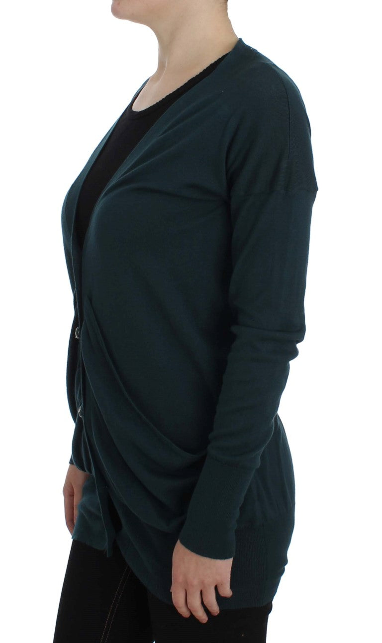Elegant Green Cotton Cardigan Sweater - ventzia