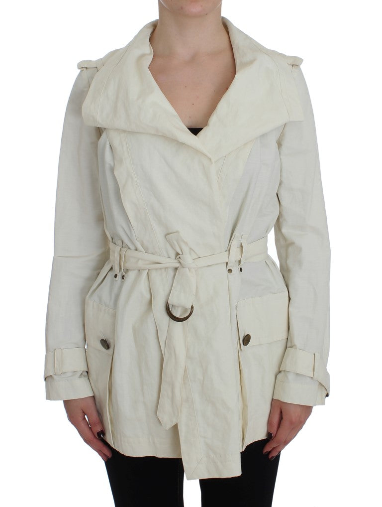 Elegant White Wrap Trench Jacket - ventzia
