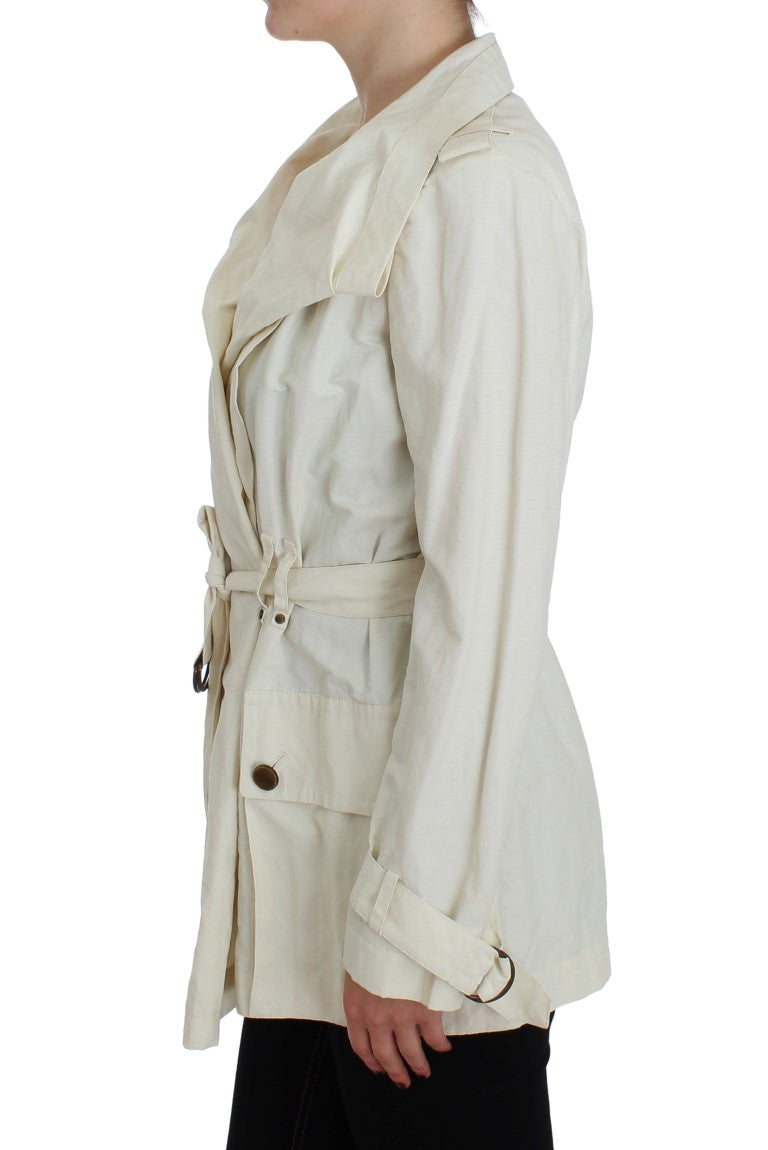 Elegant White Wrap Trench Jacket - ventzia