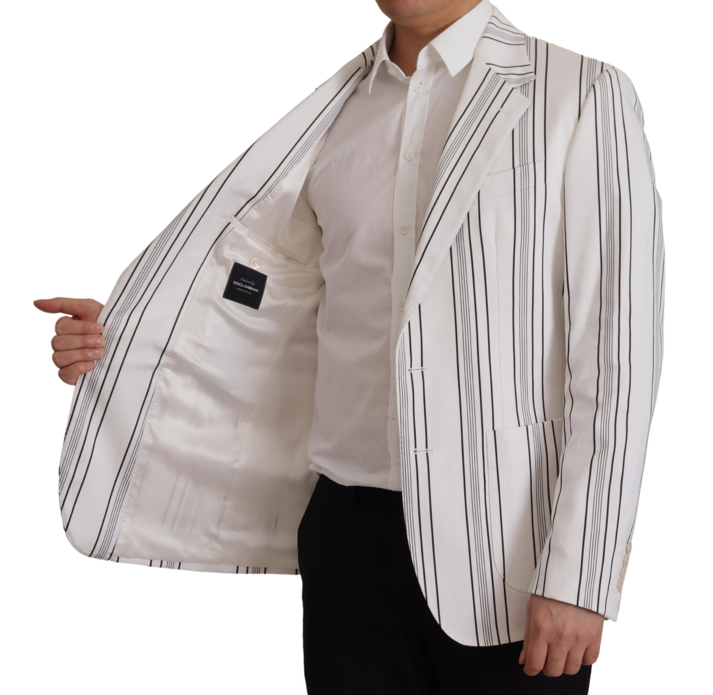 White Stripes Cotton Single Breasted Blazer - ventzia