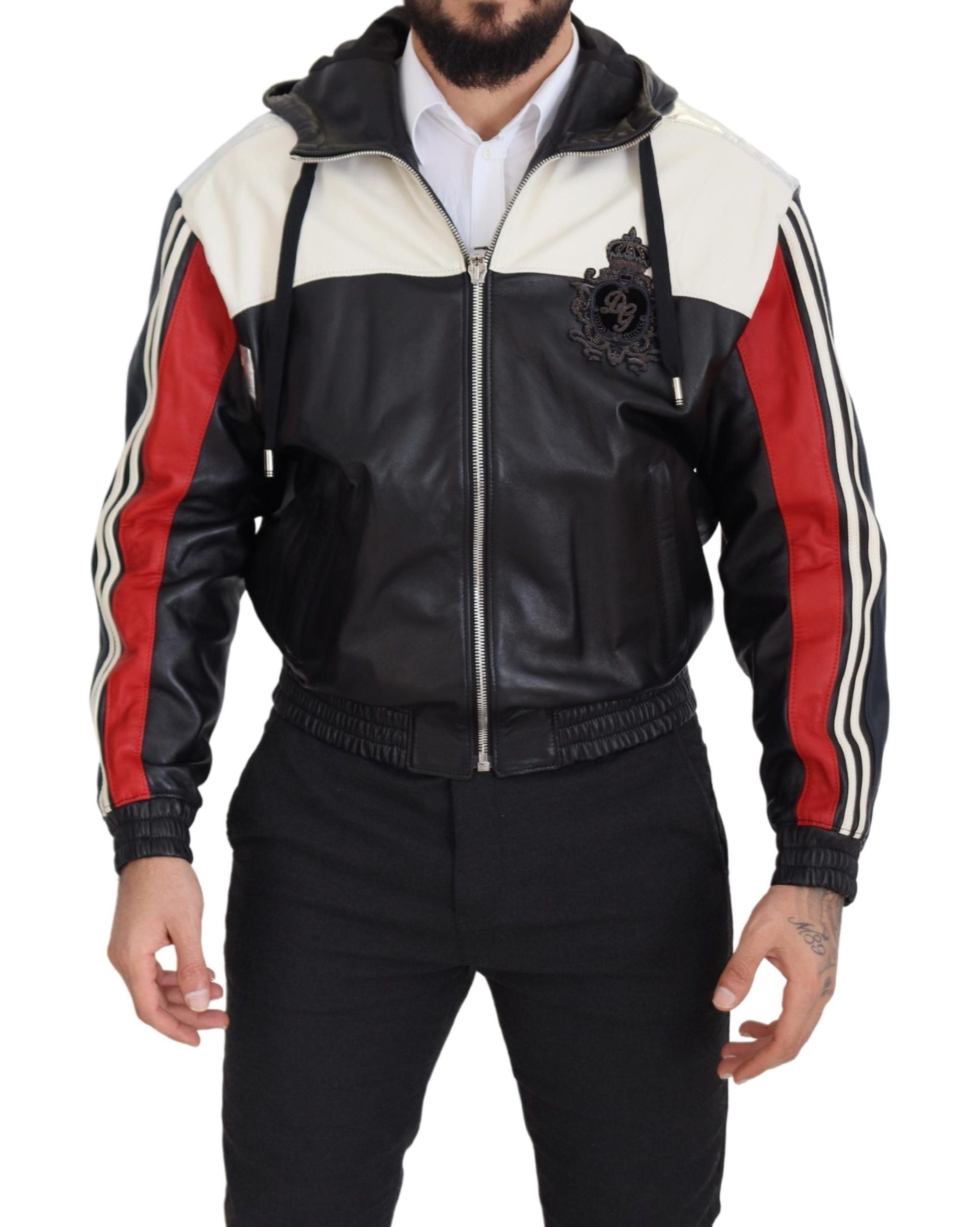 Black Leather Hooded Blouson Coat Jacket - ventzia