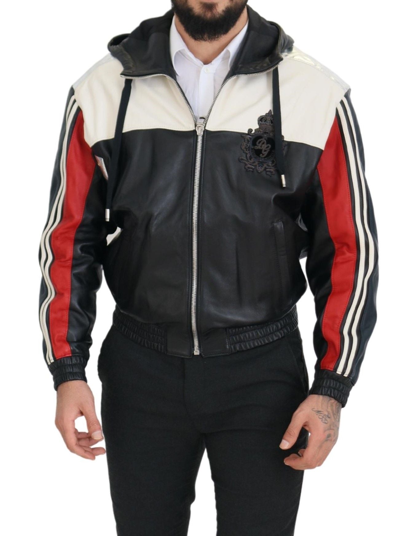 Black Leather Hooded Blouson Coat Jacket - ventzia