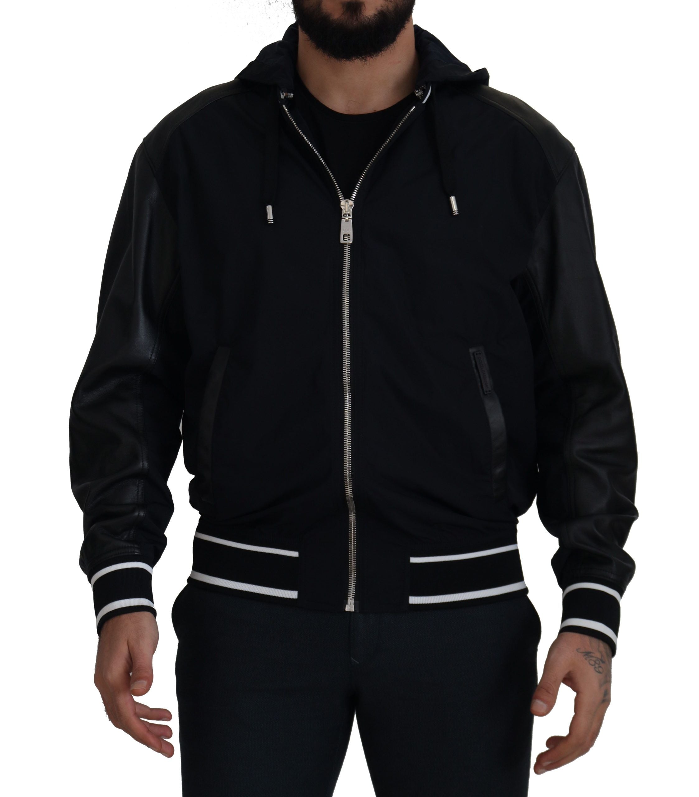 Black Polyester Hooded Blouson Coat Jacket - ventzia