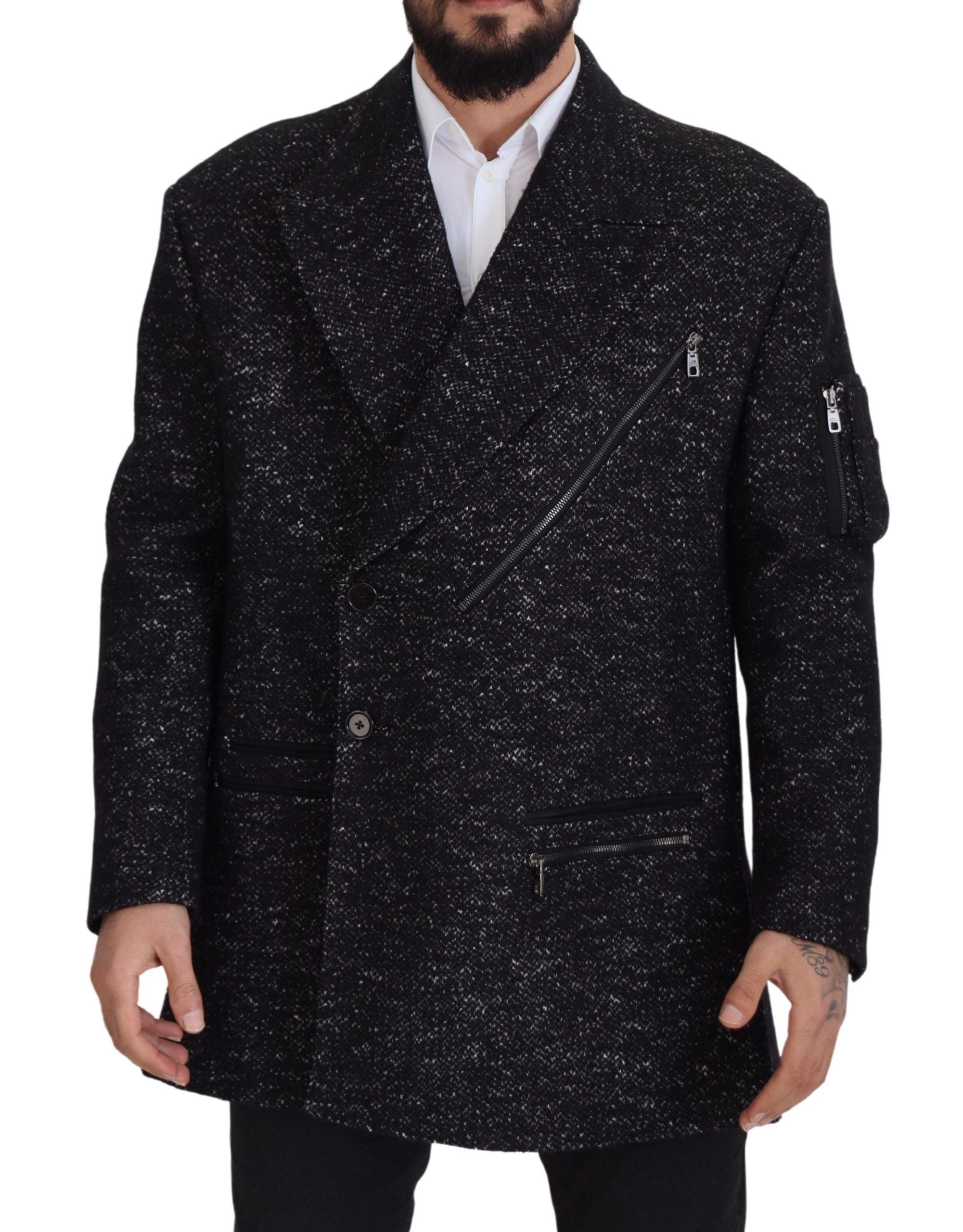 Black Wool Double Breasted Coat Men Jacket - ventzia