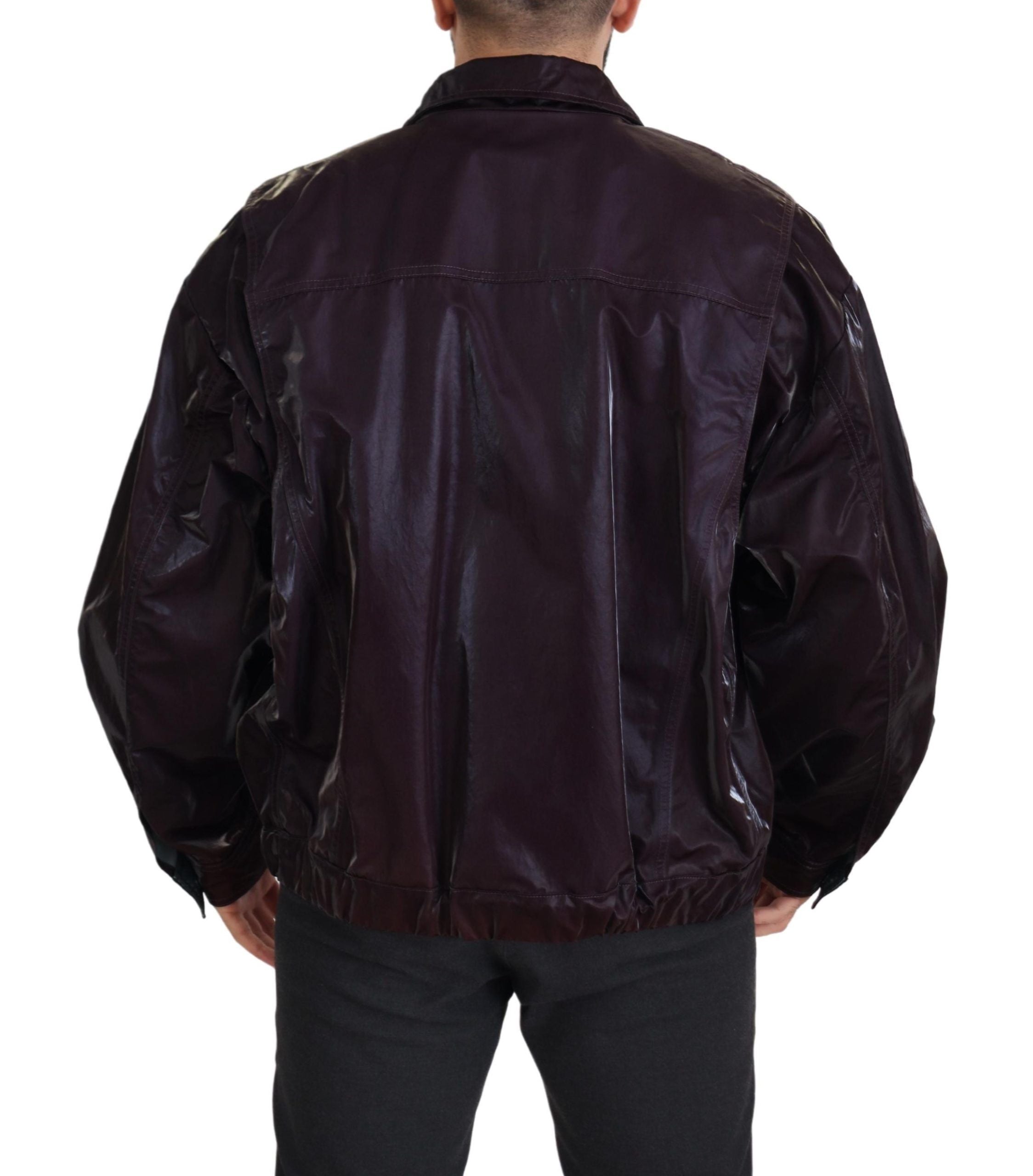 Bordeaux Nylon Collared Men Coat Jacket - ventzia