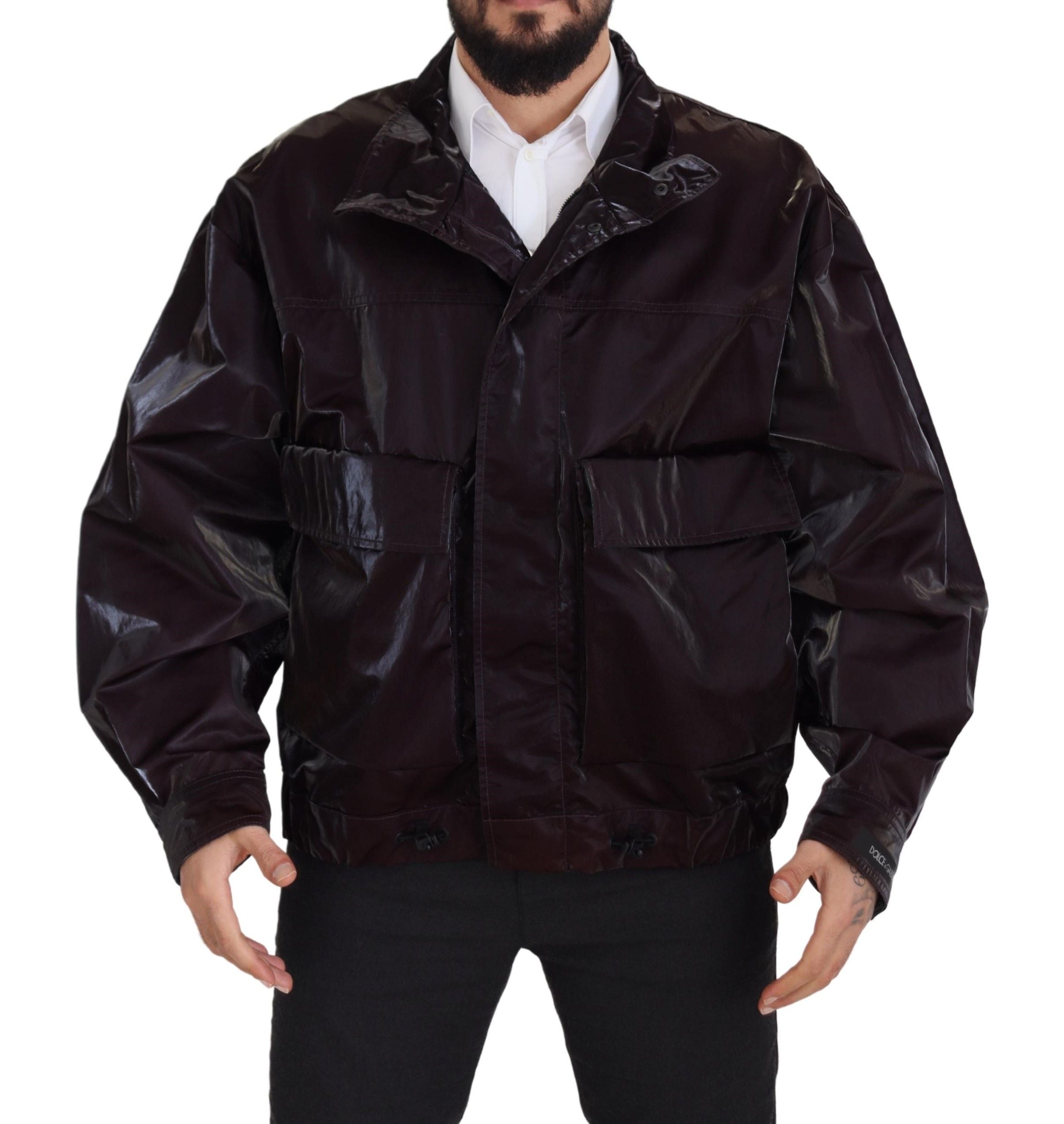 Bordeaux Nylon Collared Men Coat Jacket - ventzia