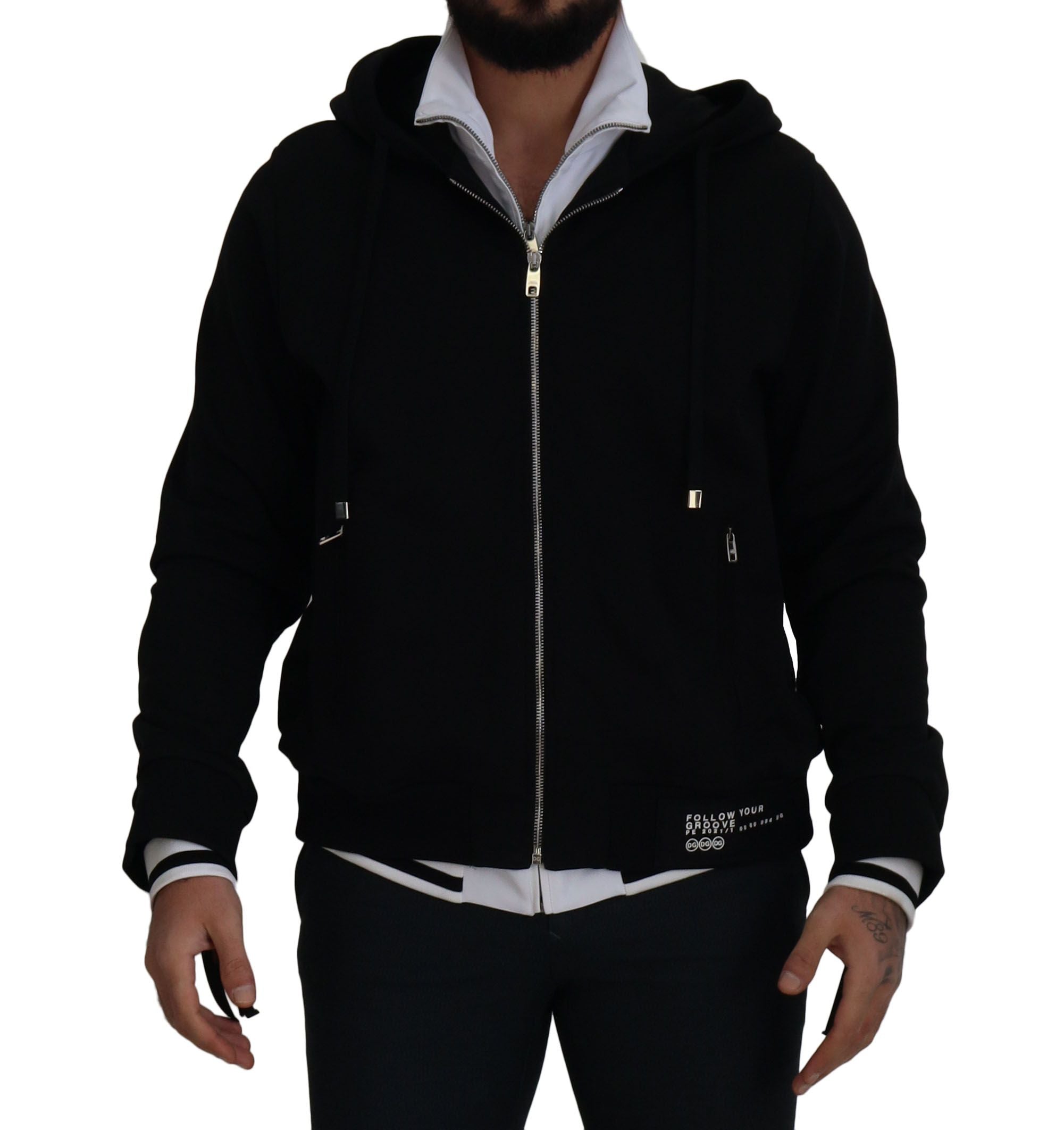 Black Polyester Hooded Full Zip Jacket - ventzia