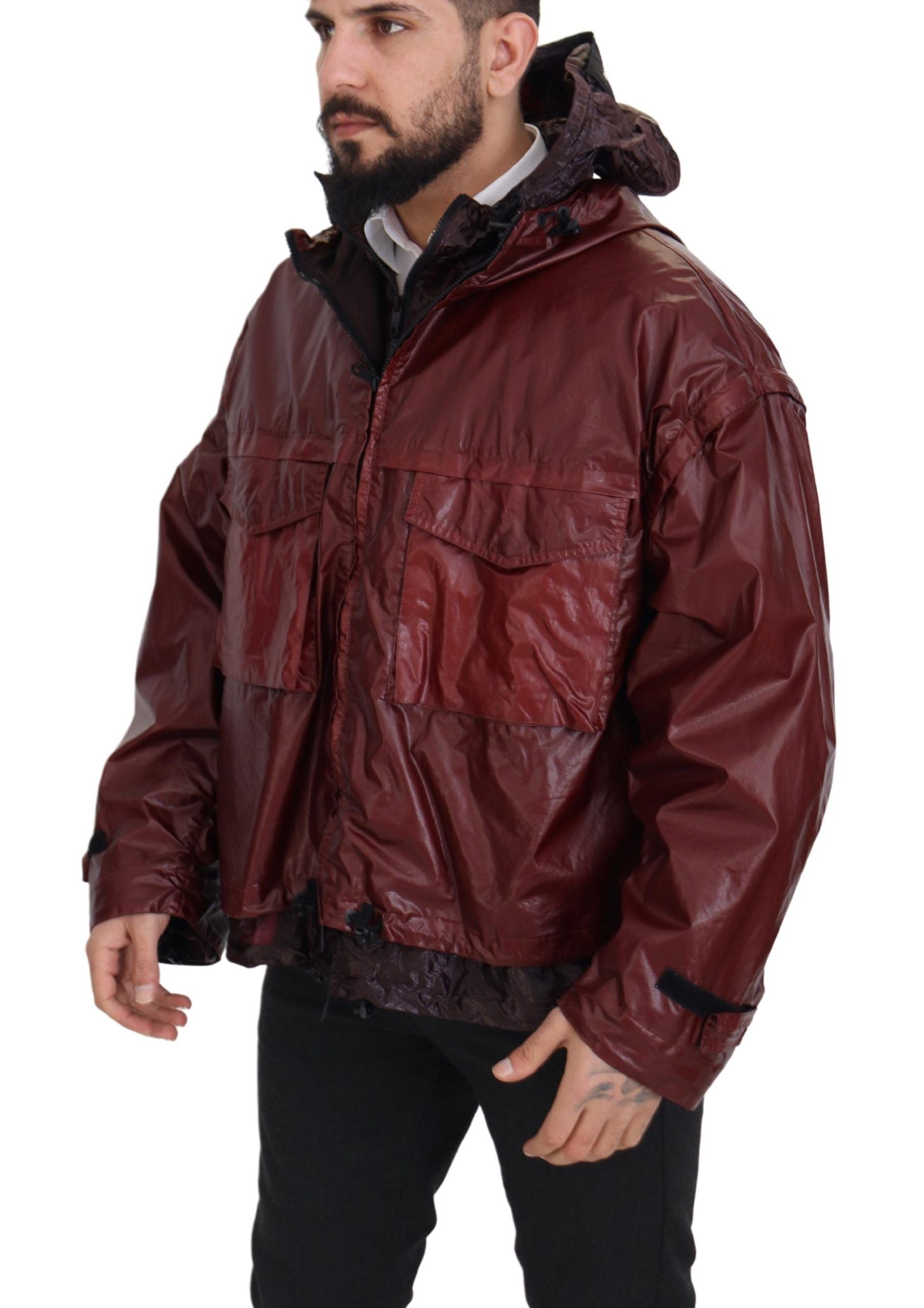 Bordeaux Cotton Hooded Full Zip Jacket - ventzia