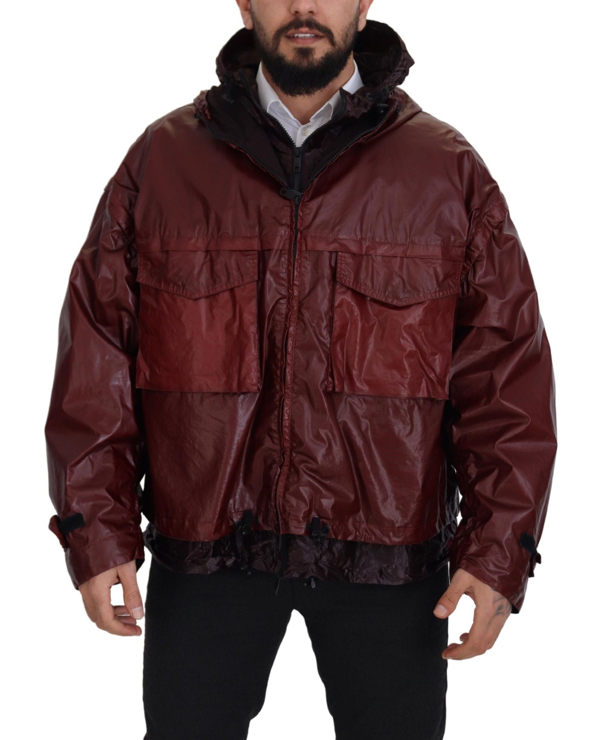 Bordeaux Cotton Hooded Full Zip Jacket - ventzia